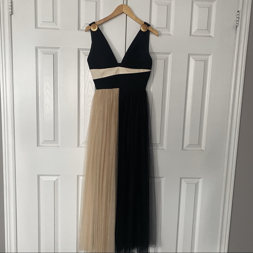 Fausto Puglisi STUNNING dress black and cream tulle bottom Prom evening wedding